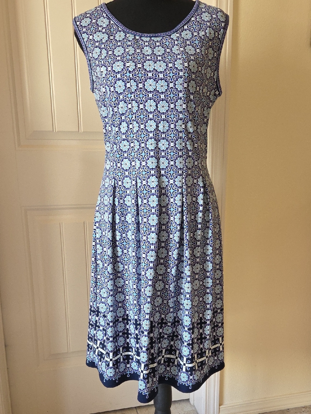 Max Studio Fit & Flare Geometric Pattern Mini Dress, Color Blue, Size M